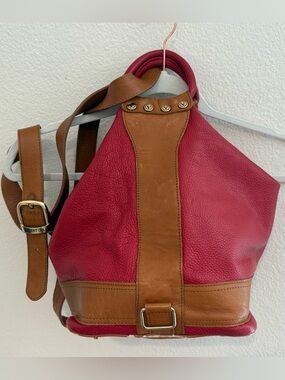 VALENTINA Italy Luxury Leather Convertible Bucket Tote Handbag Backpack